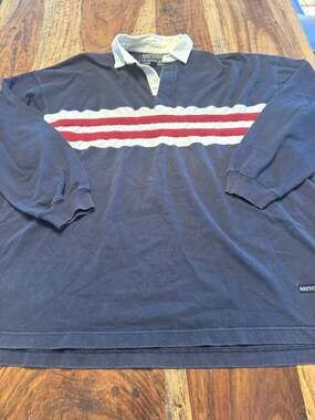 Britches Great Outdoors Vintage Navy Blue Striped Rugby Shirt XXL
